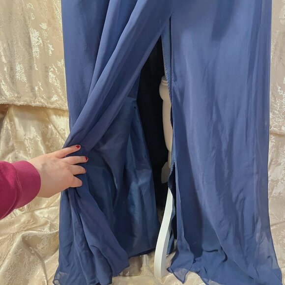 David's Bridal Long Chiffon Surplice Tank Dress in Marine Blue Women's Size 10 - Picture 3 of 12